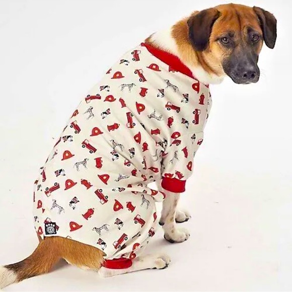 PETRAGEOUS | 🚒🐶 Fire Truck Dalmatians Print Dog Clothing Doggie One-Piece NWOT - Picture 1 of 9